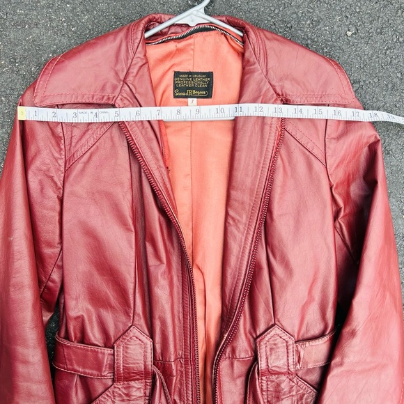 Vintage 1970s Sears Jr Bazaar Genuine Leather Jacket | Burgundy | Size 7/Small - Picture 8 of 16